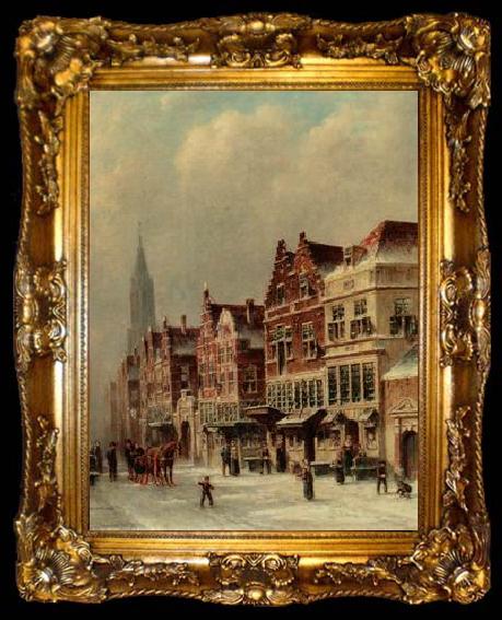framed  unknow artist European city landscape, street landsacpe, construction, frontstore, building and architecture. 273, ta009-2